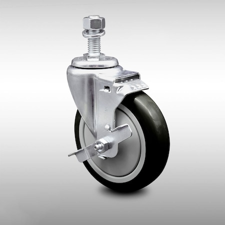Service Caster 5 Inch SS Black Polyurethane Wheel Swivel 1/2 Inch Threaded Stem Caster with Brake SCC-SSTS20S514-PPUB-BLK-TLB-121315